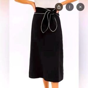 Tuckernuck Black Midi Skirt with Contrast Piping and Tie Waist